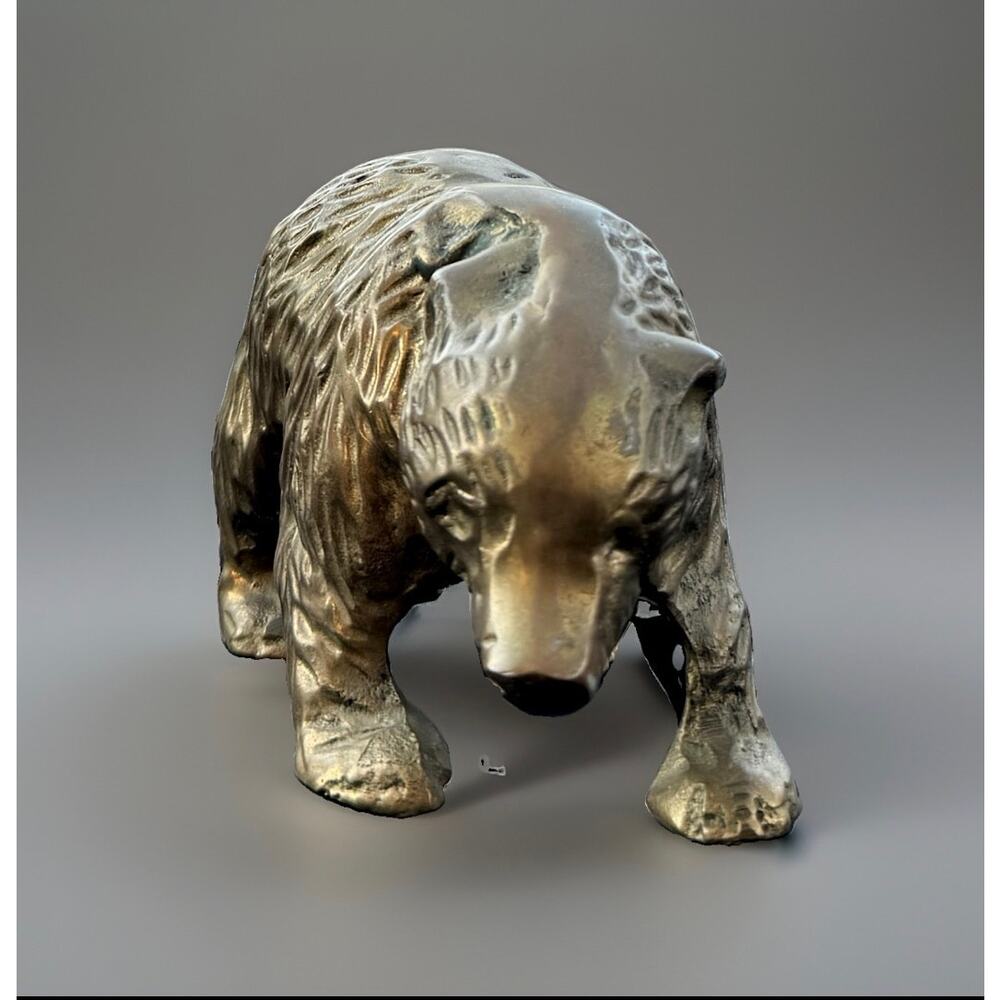 Vintage Solid Brass Bear Figurine Heavy Cast Wildlife Cabin Lodge Decor 5.5” - Picture 3 of 9